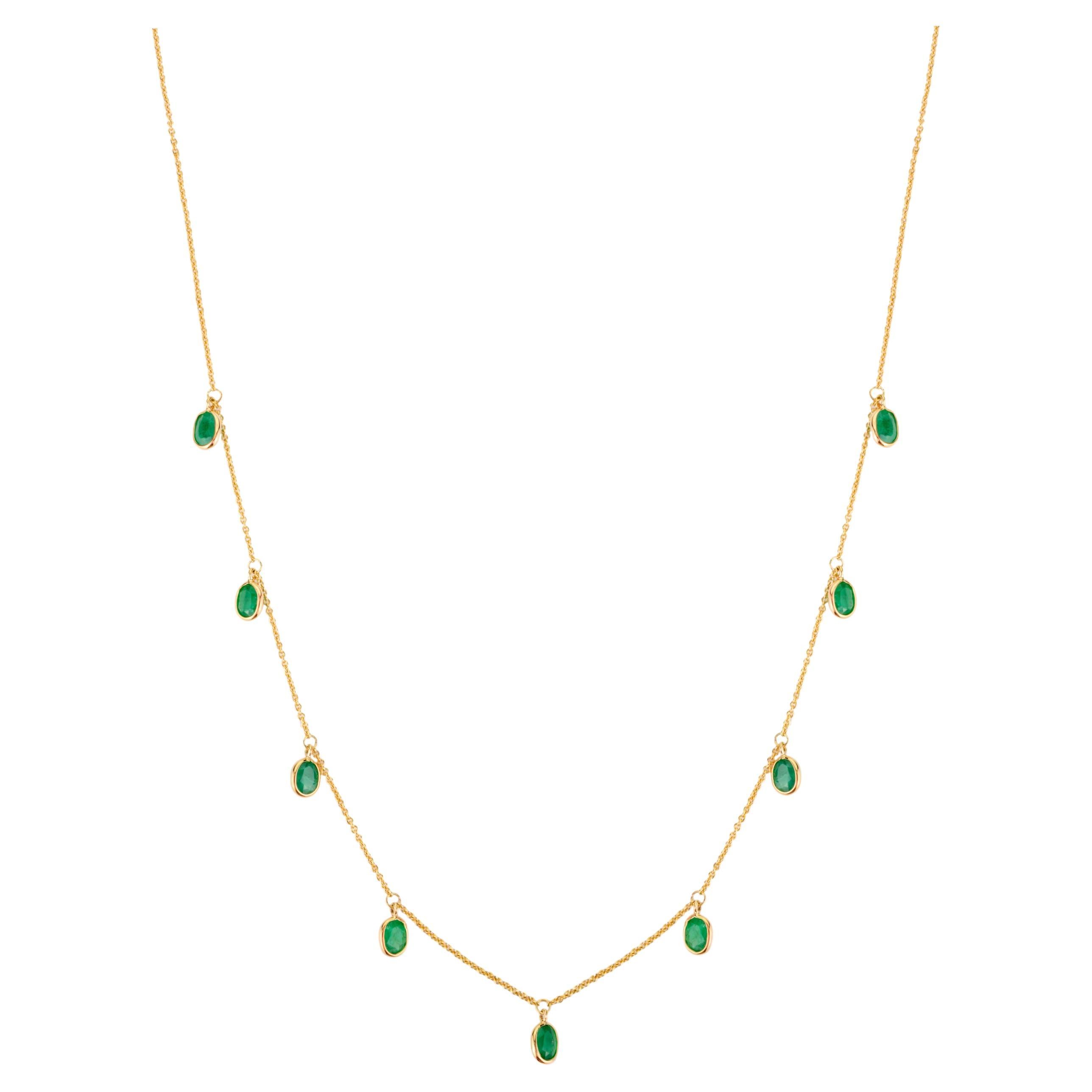 3.08 Ct. Deep Emerald Charm Necklace 14k Yellow Gold Fine Jewelry Gift For Women For Sale