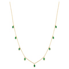 3.08 Ct. Deep Emerald Charm Necklace 14k Yellow Gold Fine Jewelry Gift For Women