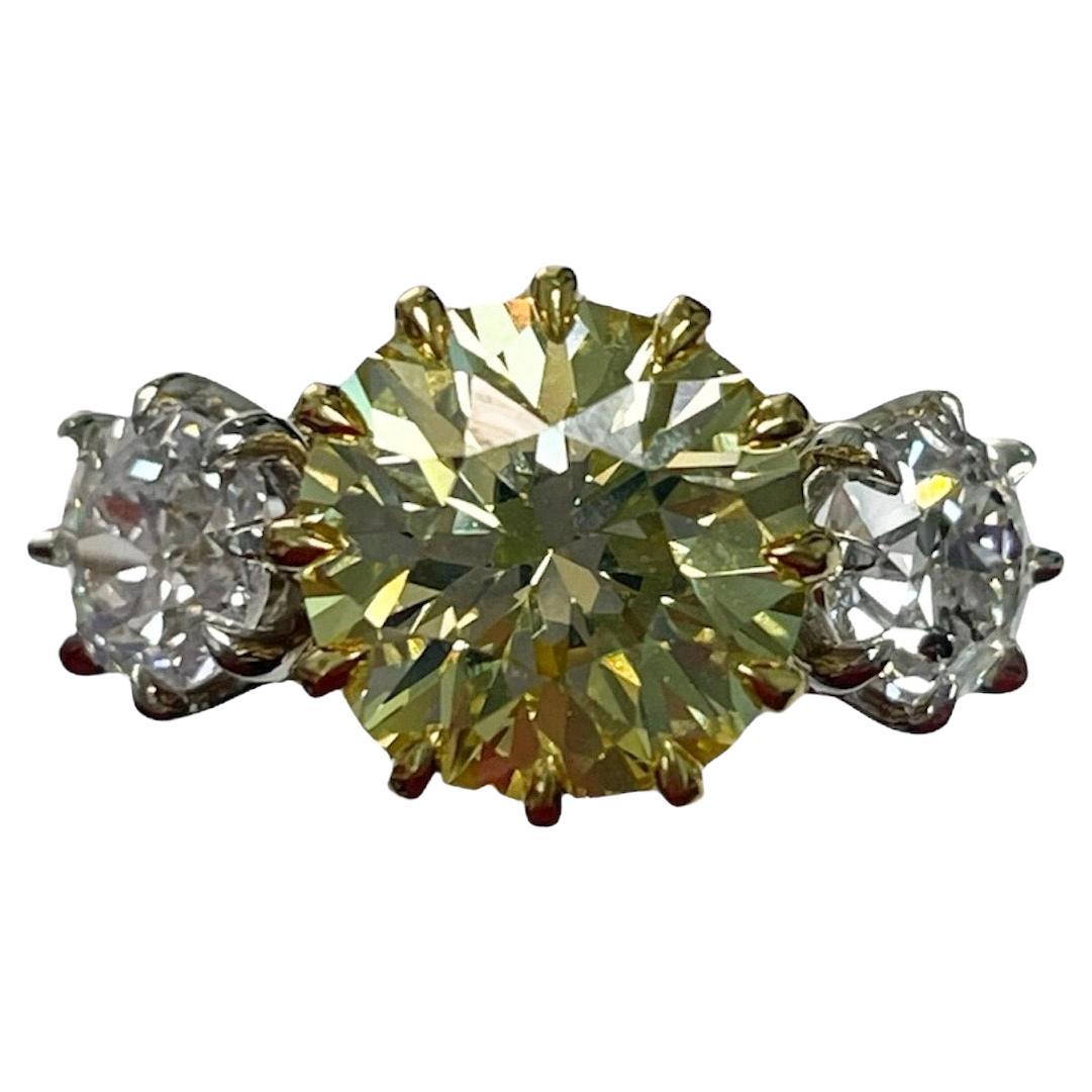 3.08 Fancy Yellow Diamond and Diamond Ring For Sale