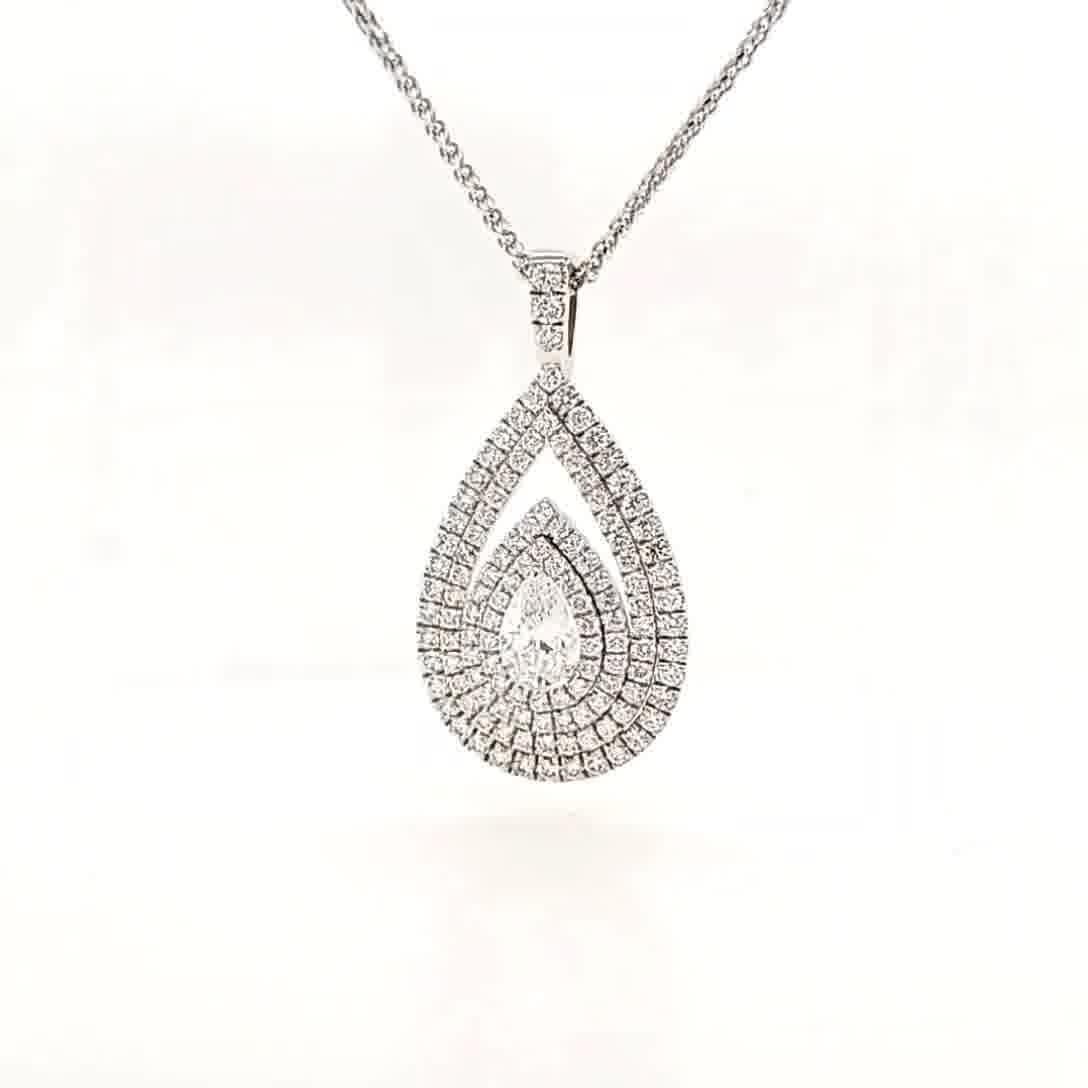 Taglio a goccia Ciondolo a forma di pera con diamante da 3,080 carati certificato GIA E / IF, oro bianco 18 carati in vendita