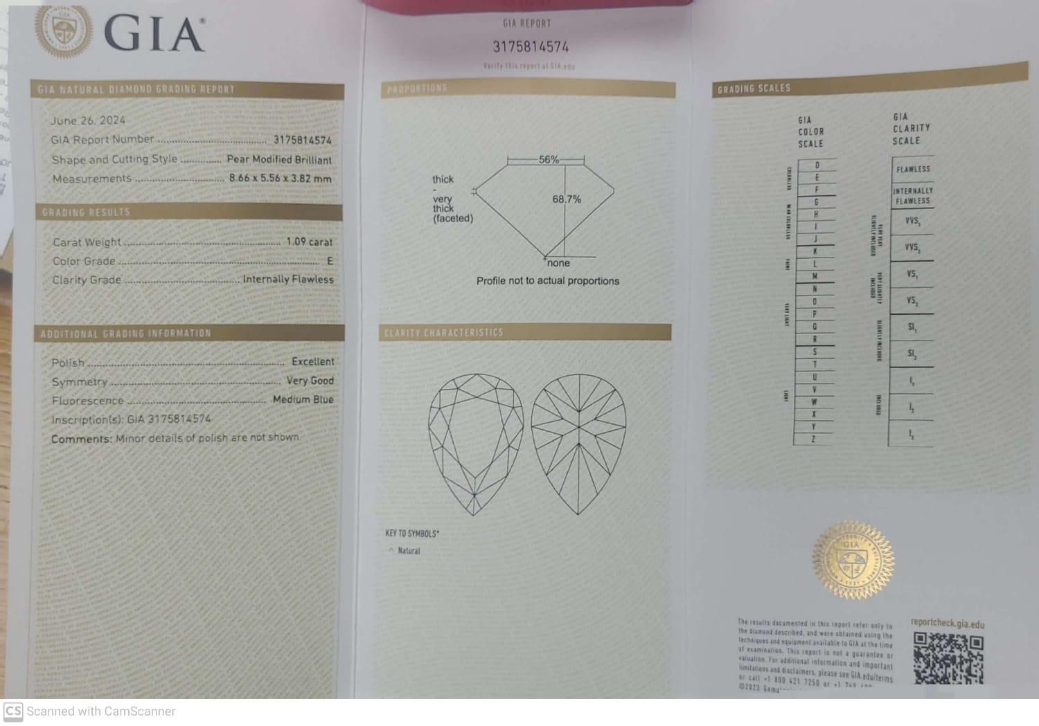 Ciondolo a forma di pera con diamante da 3,080 carati certificato GIA E / IF, oro bianco 18 carati In condizioni Nuovo in vendita a New York, NY