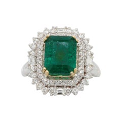 3.080 Natural Zambian Emerald with 0.40 Diamond Split Shank in 14k Two Tone Gold