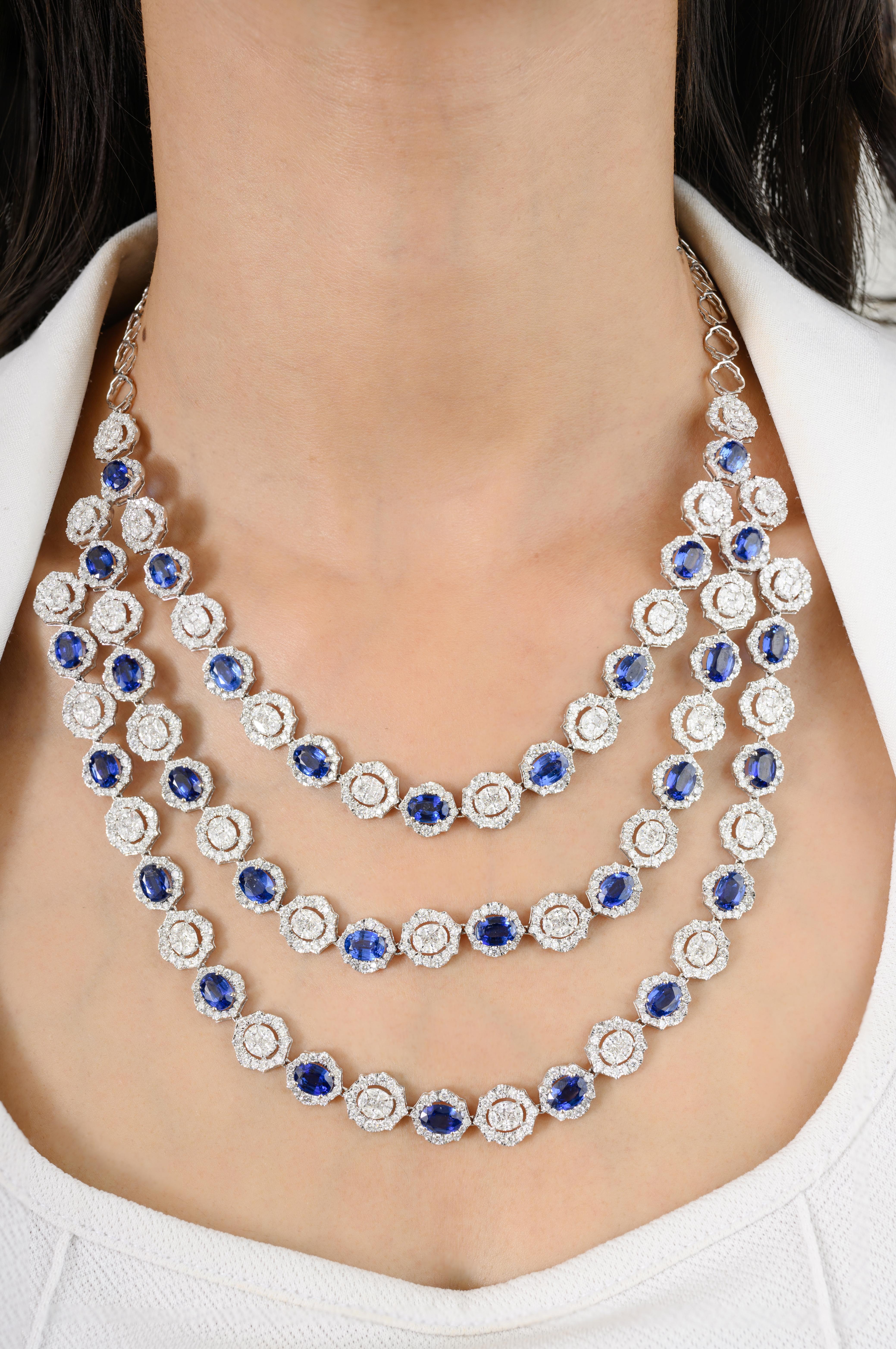 Art Déco Collana a tre strati con kyanite 30,86 CTW e diamanti 19,75 CTW in oro bianco 18 carati in vendita