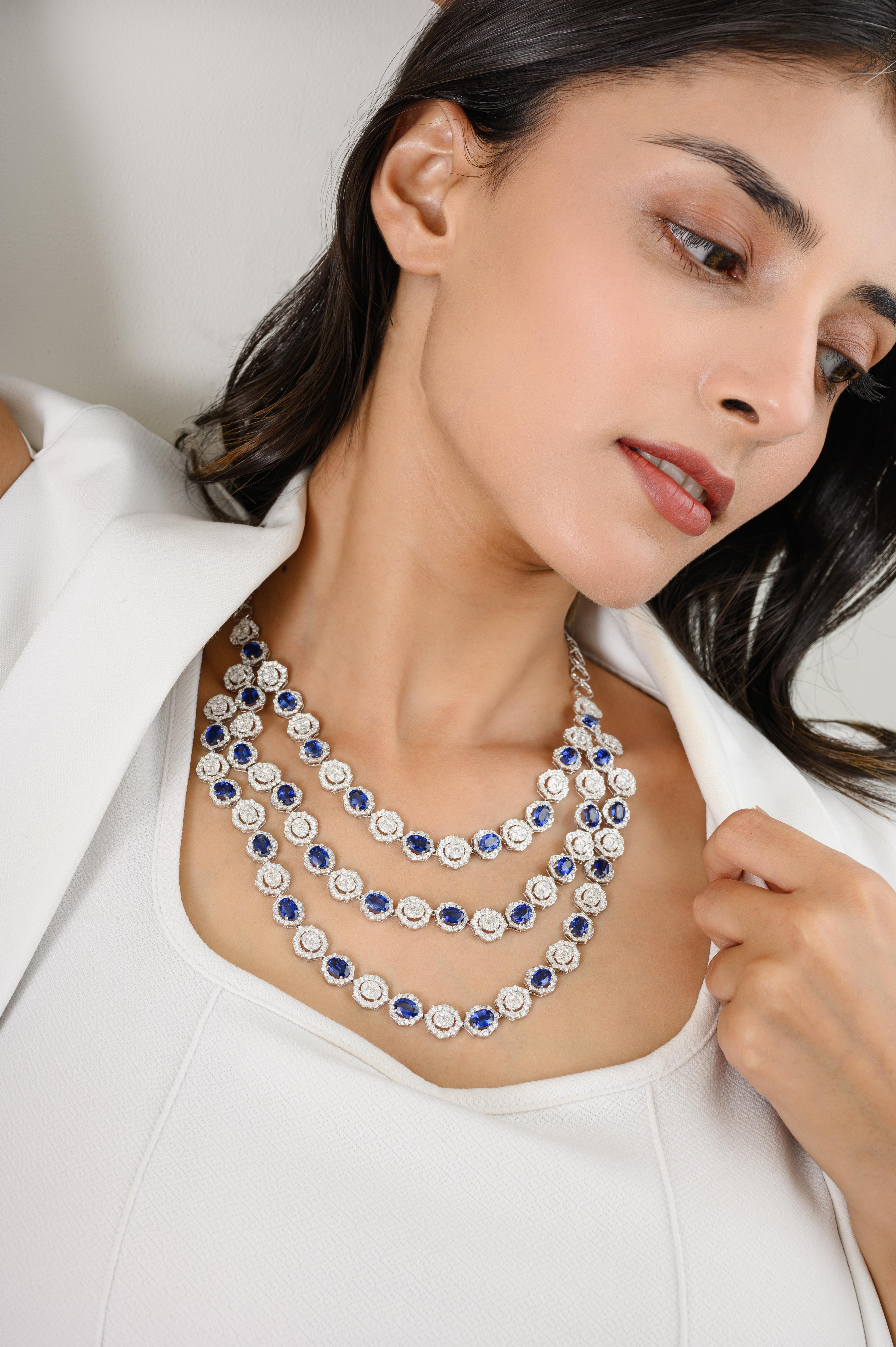 Collana a tre strati con kyanite 30,86 CTW e diamanti 19,75 CTW in oro bianco 18 carati in vendita 3