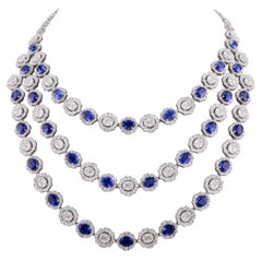 30.86 CTW Kyanite 19.75 CTW Diamond Triple Layer Necklace in 18k White Gold