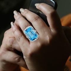 30.88 Carat Blue Topaz Diamond 14 Karat White Gold Ring