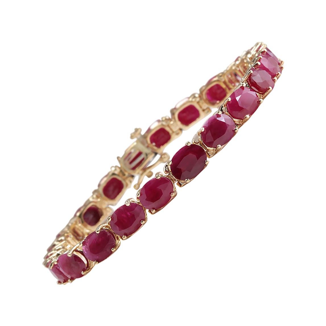 Natural Ruby Bracelet In 14 Karat Yellow Gold  For Sale