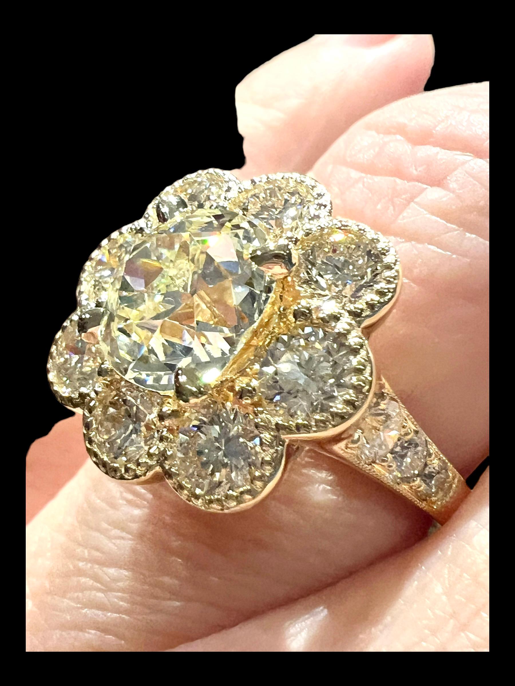 3.08ct Antique Diamond in Floral Setting with 2.85ct Modern Diamonds For Sale 5