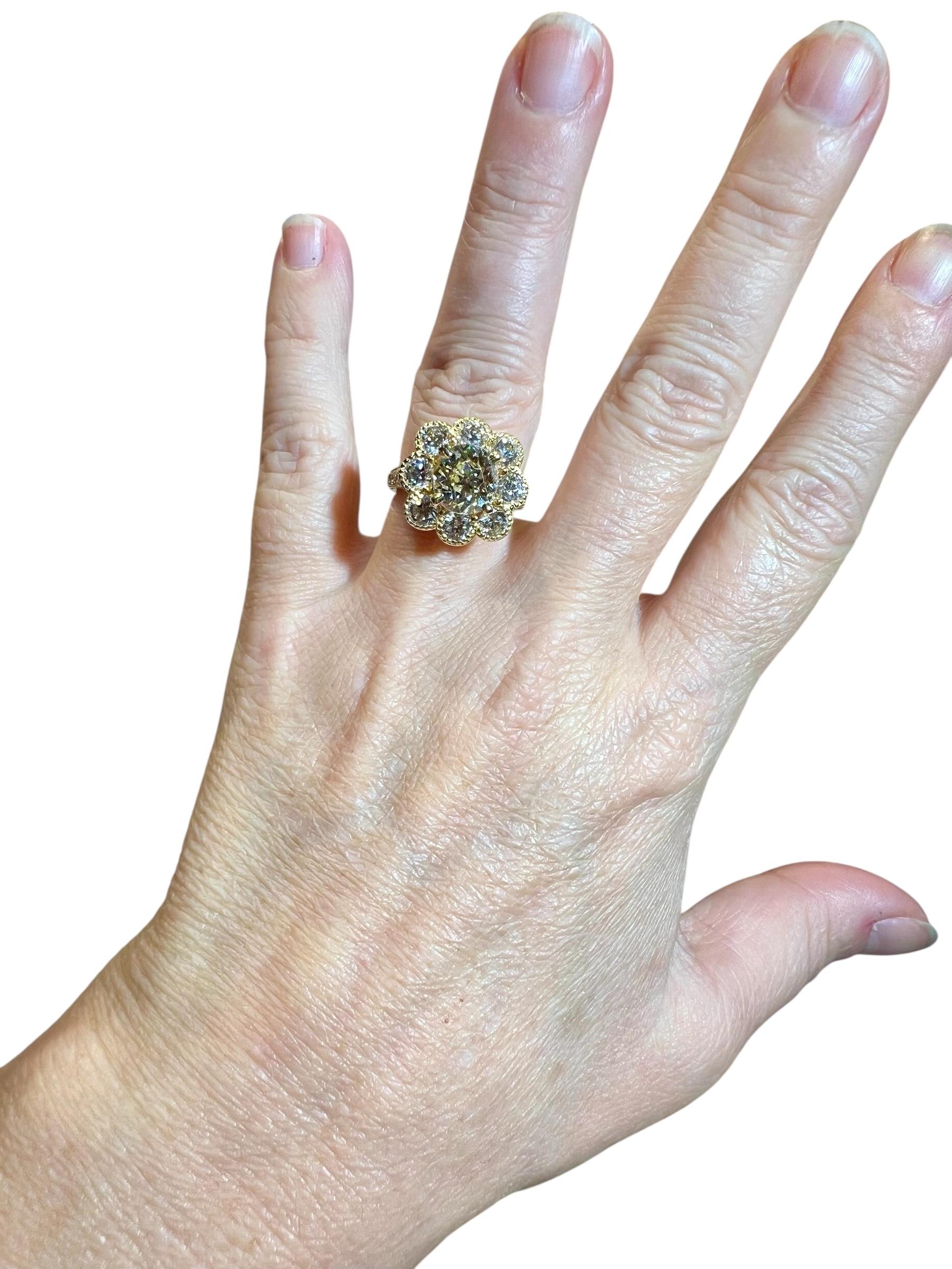 3.08ct Antique Diamond in Floral Setting with 2.85ct Modern Diamonds For Sale 5