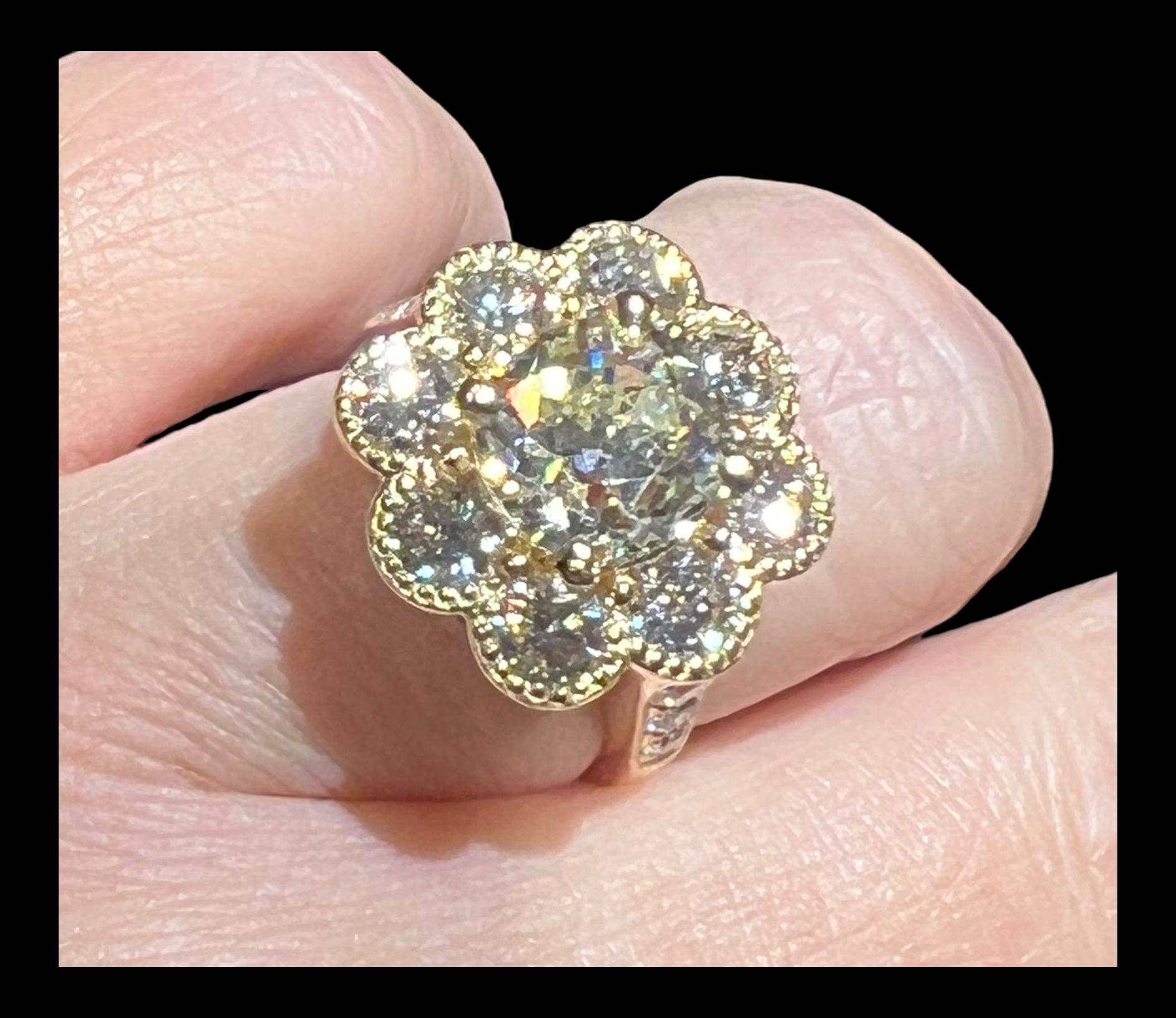3.08ct Antique Diamond in Floral Setting with 2.85ct Modern Diamonds For Sale 6