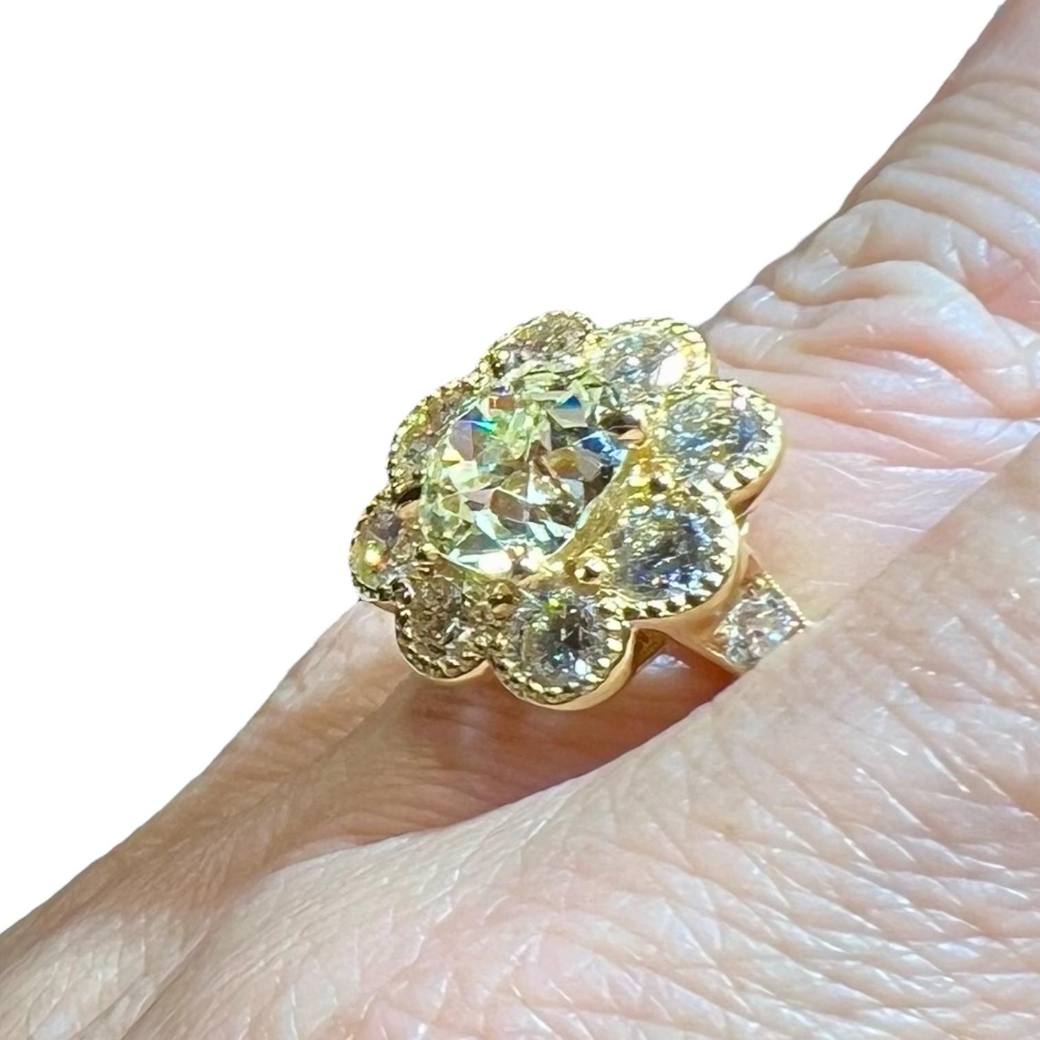 3.08ct Antique Diamond in Floral Setting with 2.85ct Modern Diamonds For Sale 7