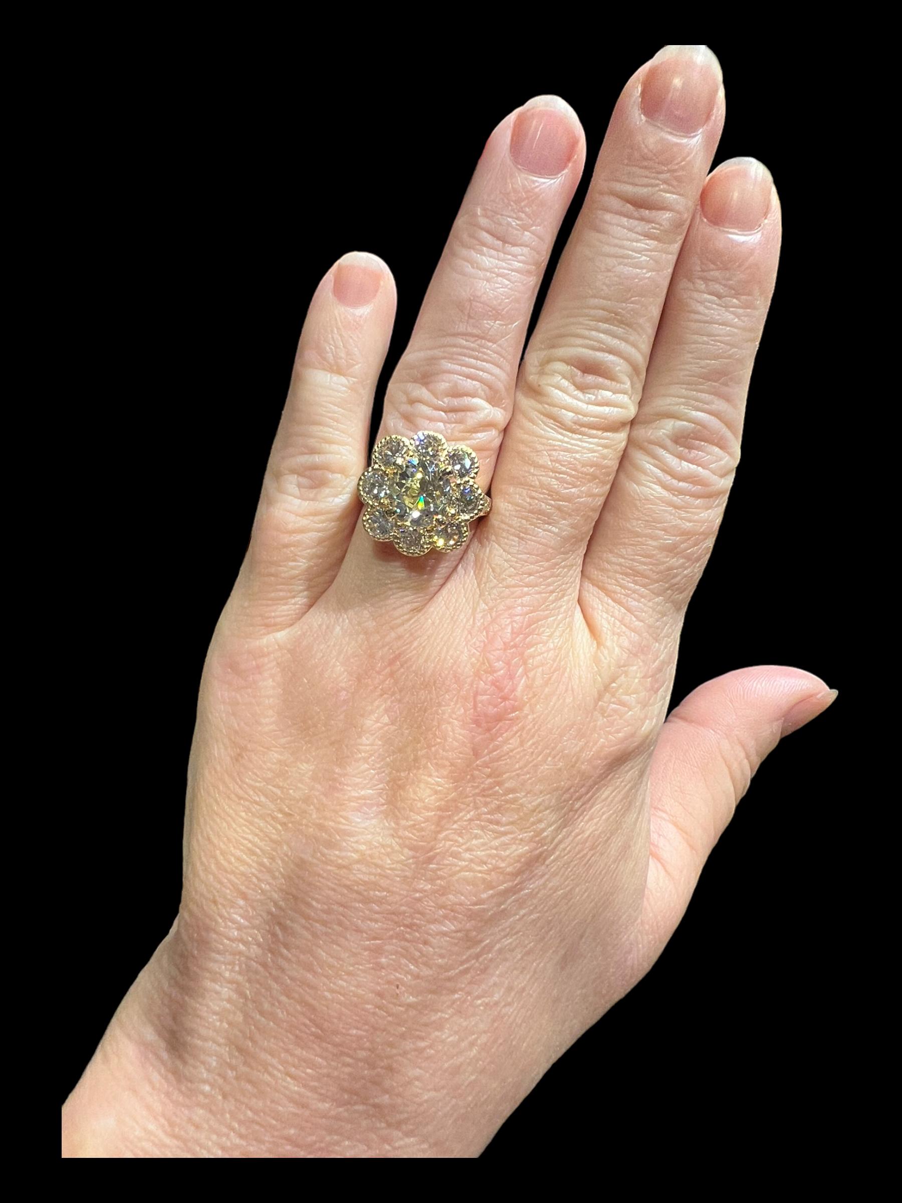 3.08ct Antique Diamond in Floral Setting with 2.85ct Modern Diamonds For Sale 8