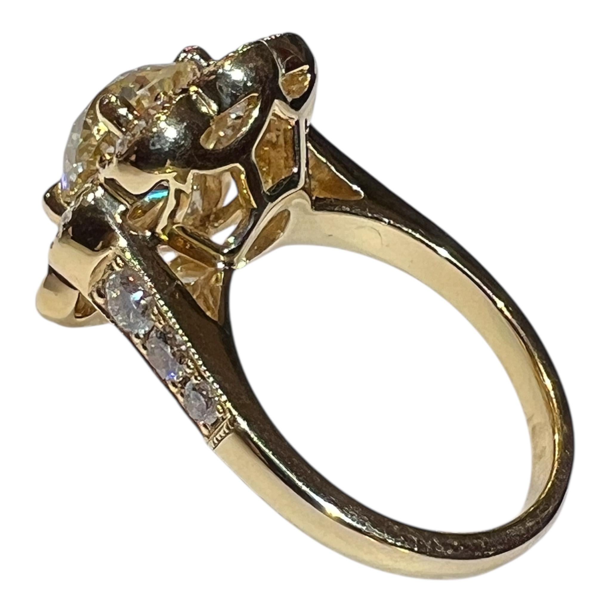 3.08ct Antique Diamond in Floral Setting with 2.85ct Modern Diamonds For Sale 8