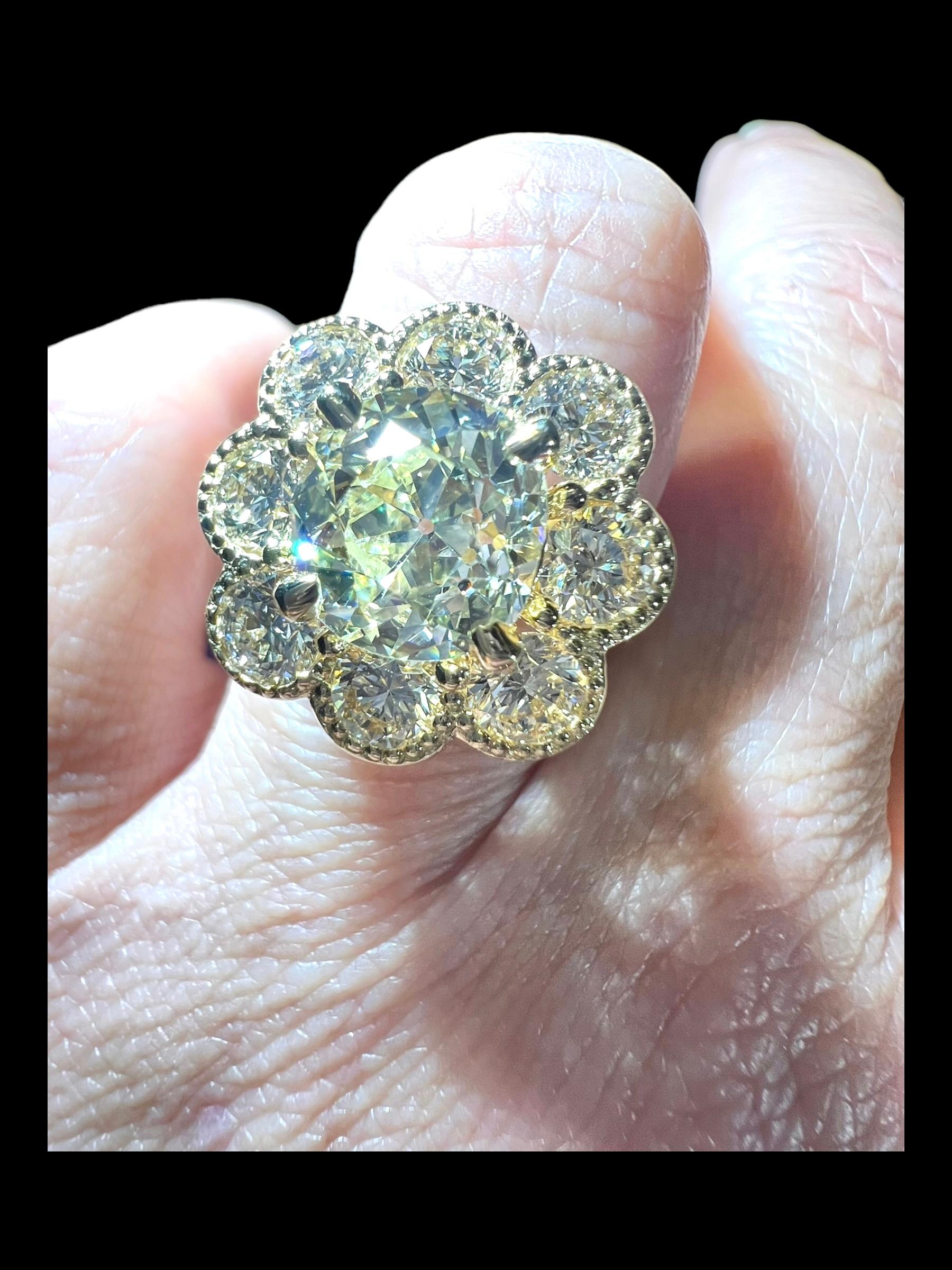 3.08ct Antique Diamond in Floral Setting with 2.85ct Modern Diamonds For Sale 9