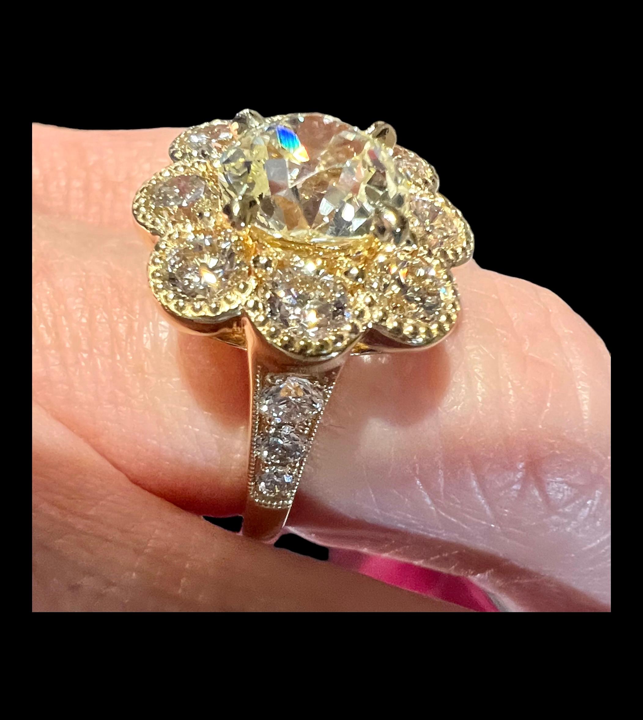 3.08ct Antique Diamond in Floral Setting with 2.85ct Modern Diamonds For Sale 10
