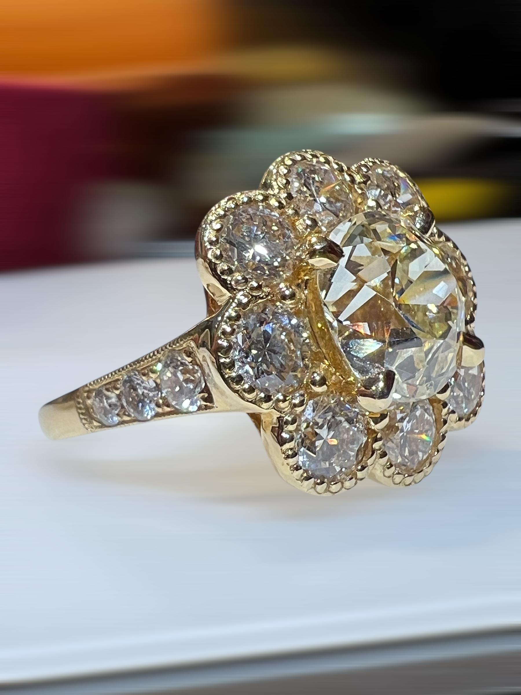 3.08ct Antique Diamond in Floral Setting with 2.85ct Modern Diamonds For Sale 10