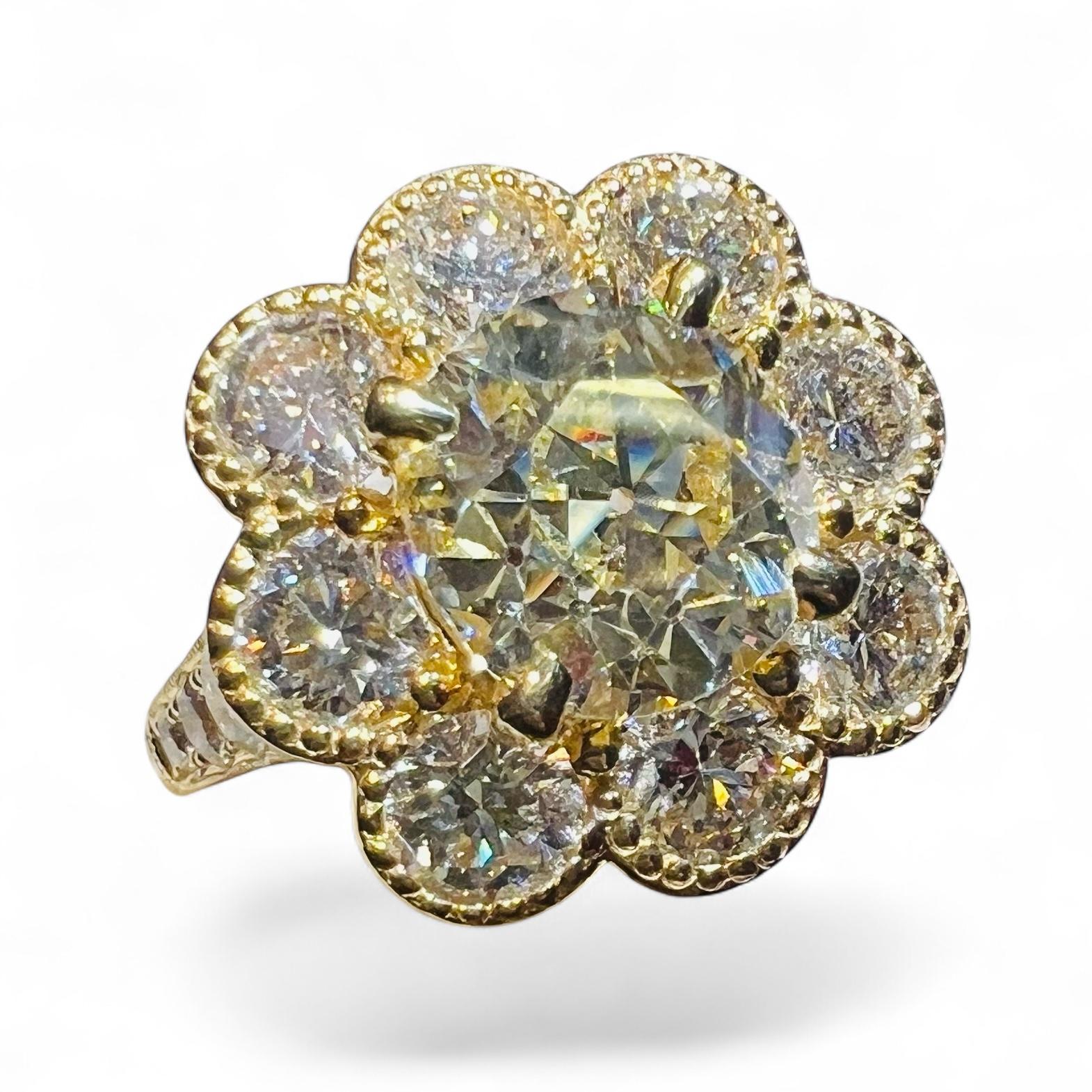 3.08ct Antique Diamond in Floral Setting with 2.85ct Modern Diamonds For Sale 11