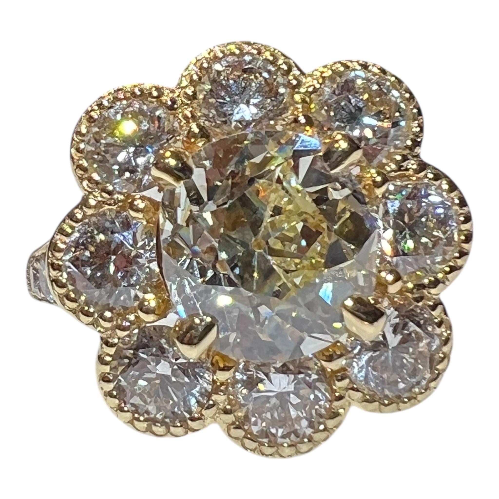 3.08ct Antique Diamond in Floral Setting with 2.85ct Modern Diamonds For Sale 11