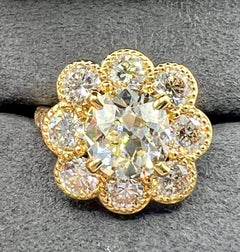 3.08ct Antique Diamond in Floral Setting with 2.85ct Modern Diamonds