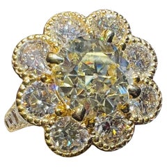 3.08ct Antique Diamond in Floral Setting with 2.85ct Modern Diamonds