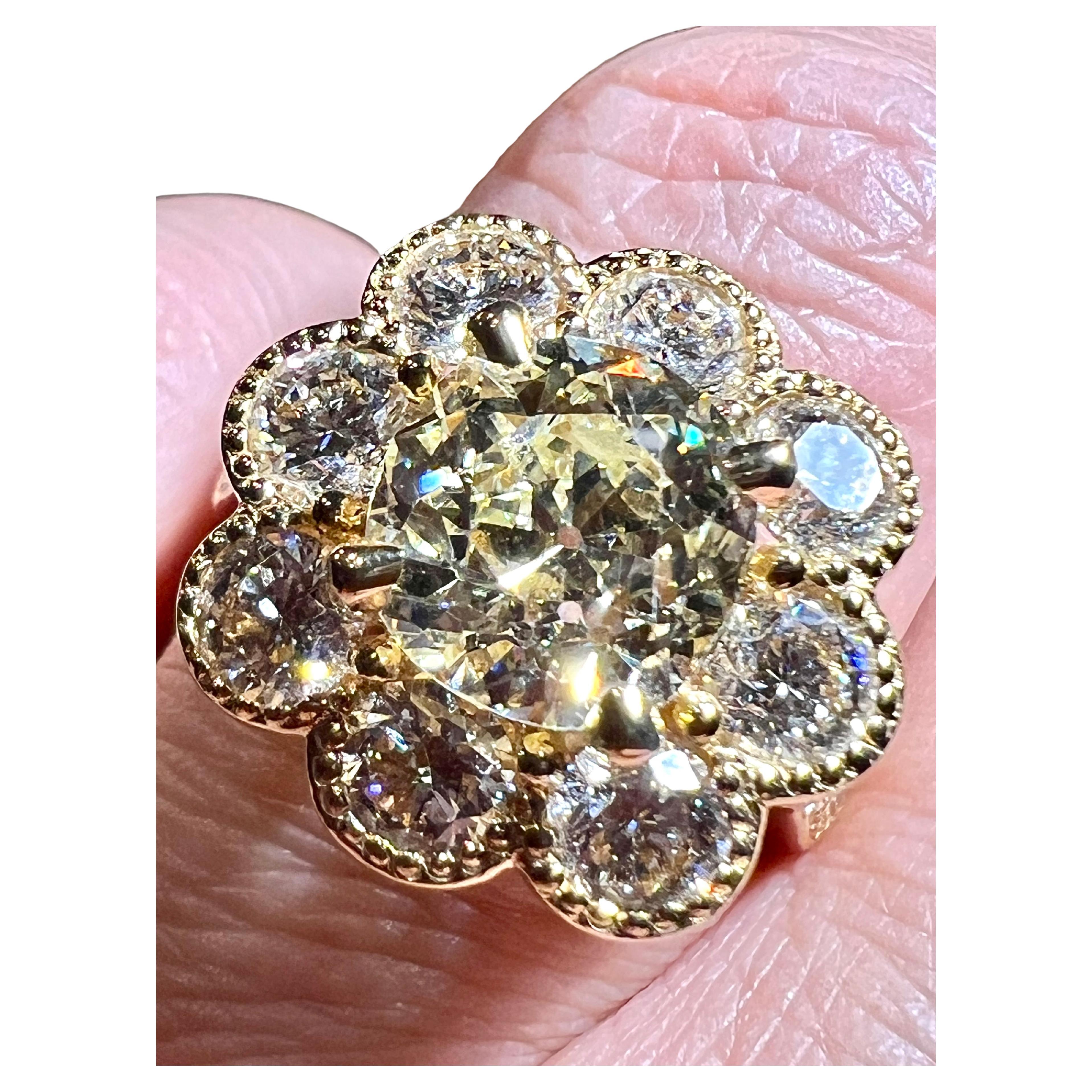 3.08ct Antique Diamond in Floral Setting with 2.85ct Modern Diamonds