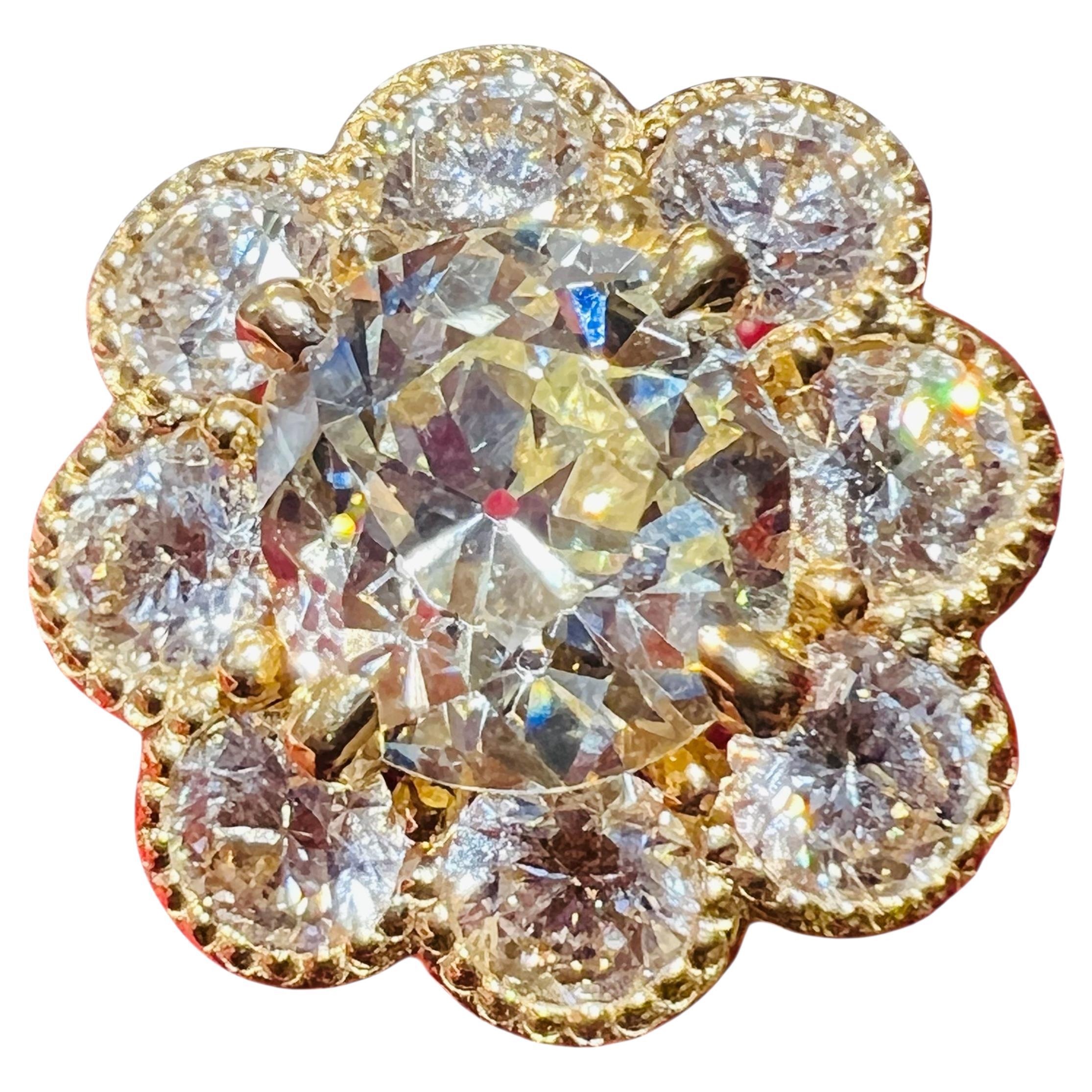 3.08ct Antique Diamond in Floral Setting with 2.85ct Modern Diamonds For Sale