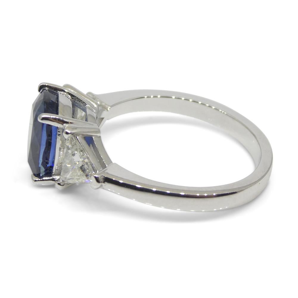 3.08ct Blue Sapphire, Diamond Engagement Ring in 18K White Gold, GIA Certified For Sale 6