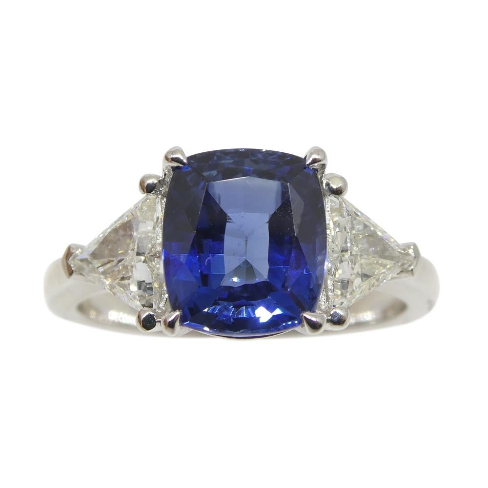 3.08ct Blue Sapphire, Diamond Engagement Ring in 18K White Gold, GIA Certified For Sale 1