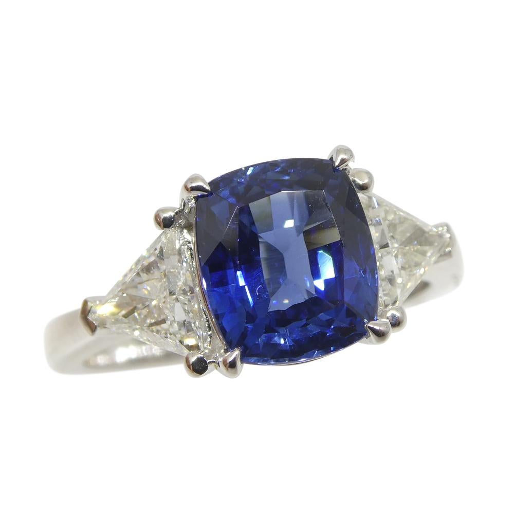 3.08ct Blue Sapphire, Diamond Engagement Ring in 18K White Gold, GIA Certified For Sale 2