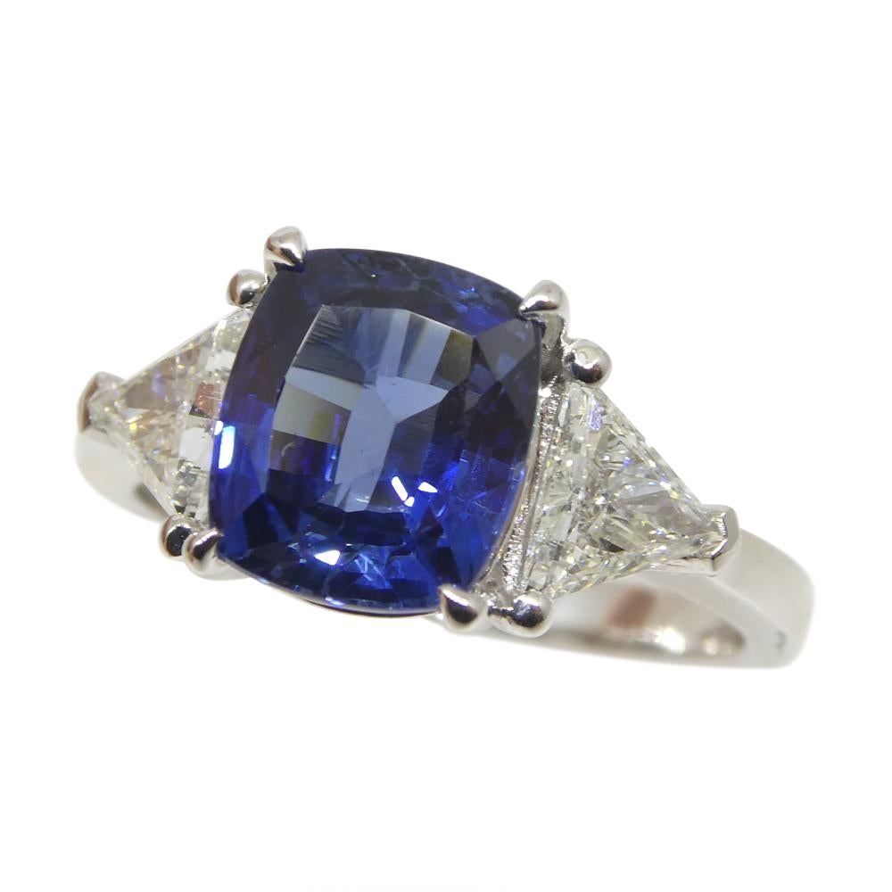 3.08ct Blue Sapphire, Diamond Engagement Ring in 18K White Gold, GIA Certified For Sale 3