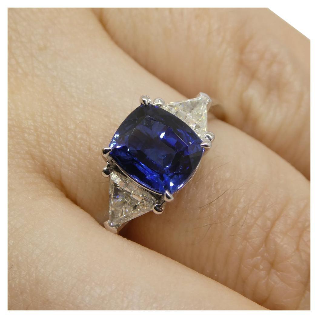 3.08ct Blue Sapphire, Diamond Engagement Ring in 18K White Gold, GIA Certified For Sale