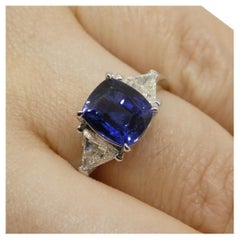Used 3.08ct Blue Sapphire, Diamond Engagement Ring in 18K White Gold, GIA Certified