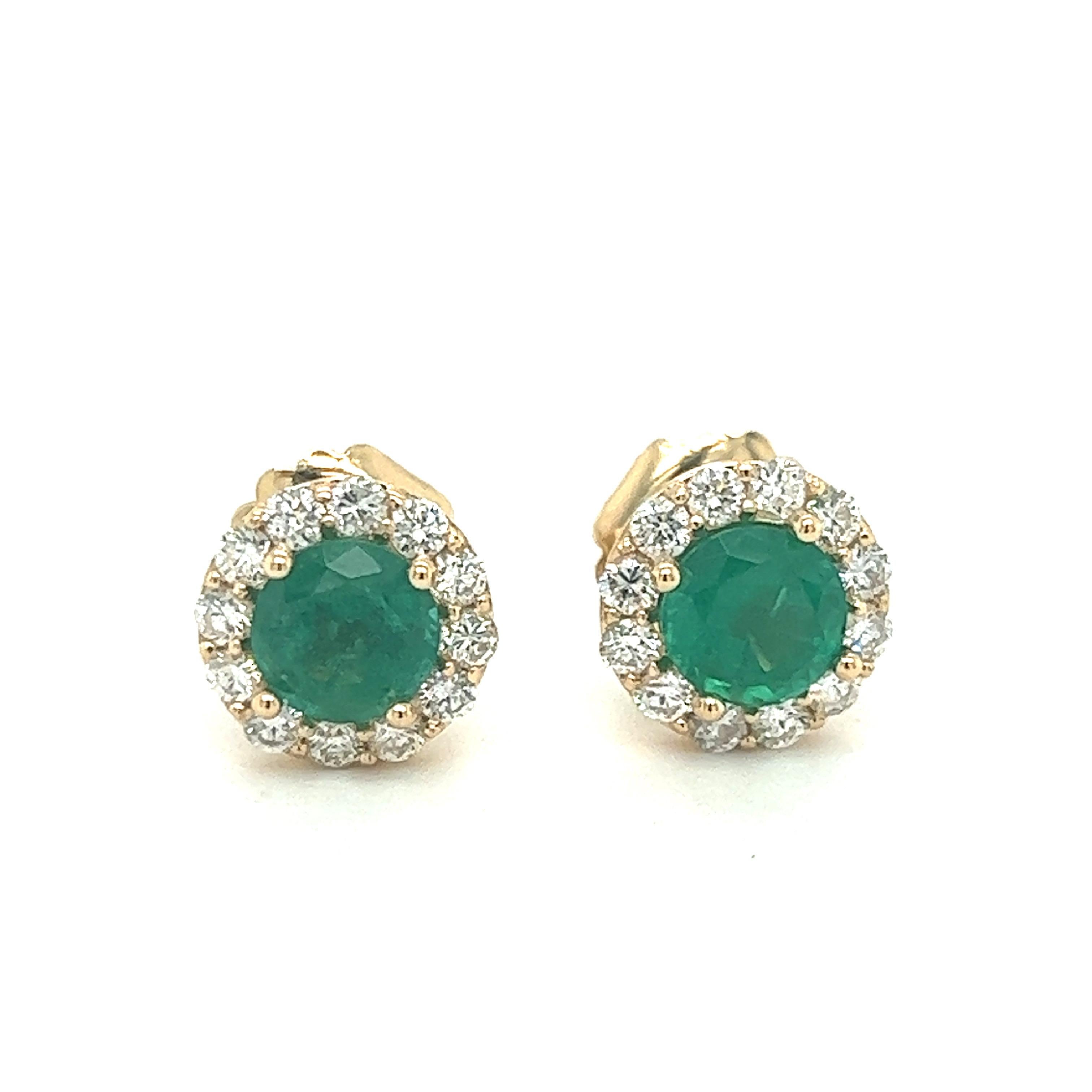 Contemporary Natural Emerald and Diamond Stud Earrings, 4.33ct tw.