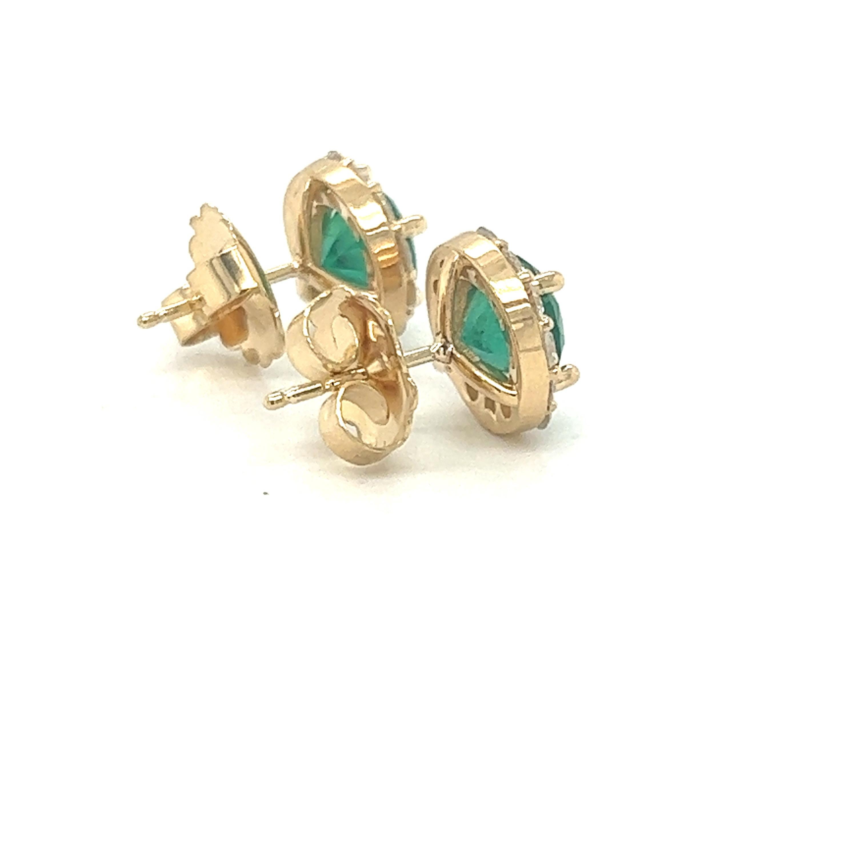 Women's or Men's Natural Emerald and Diamond Stud Earrings, 4.33ct tw.
