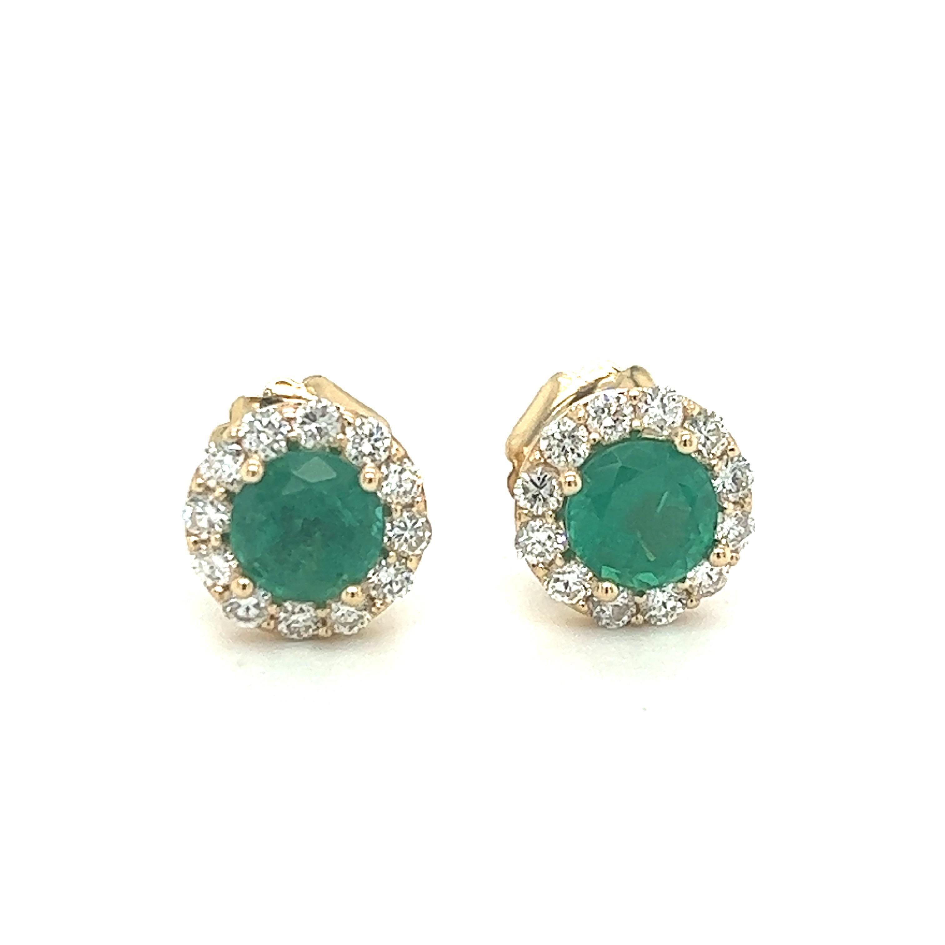 Natural Emerald and Diamond Stud Earrings, 4.33ct tw. 1