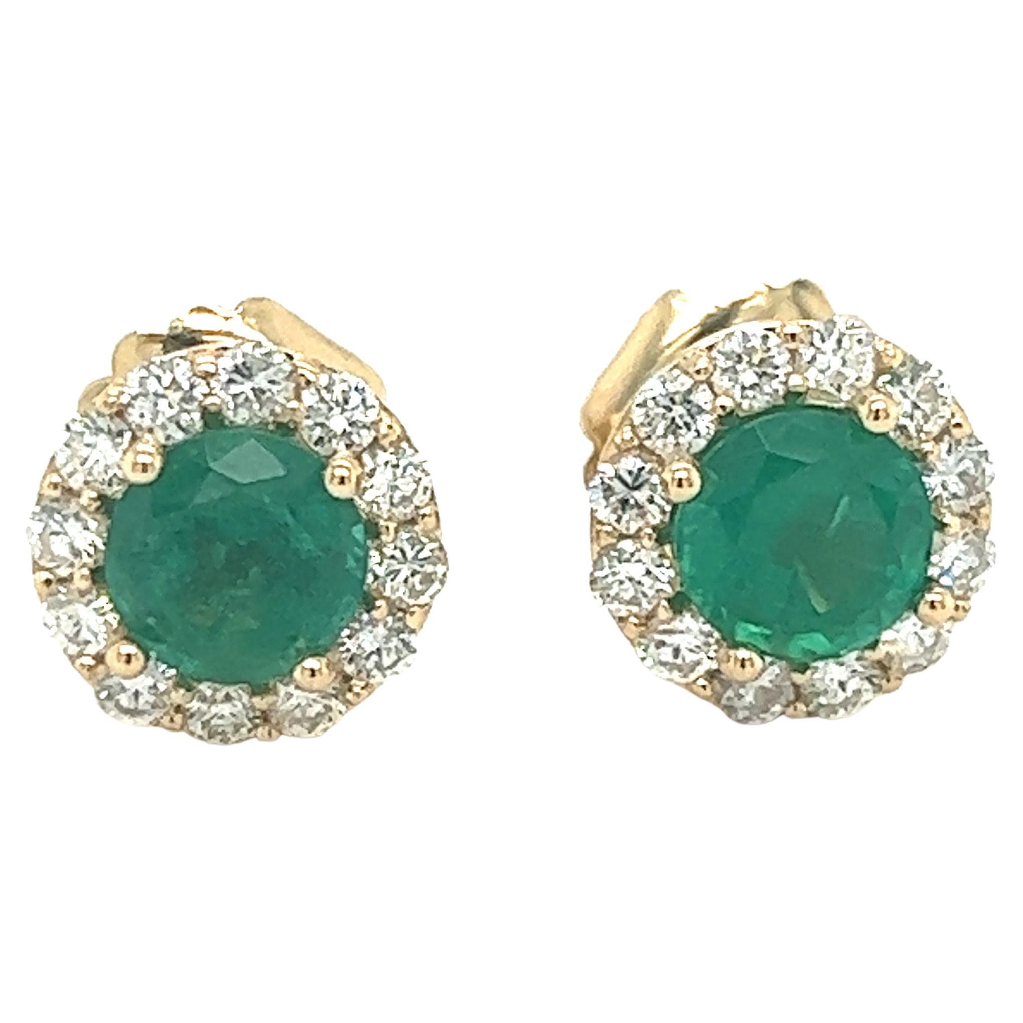 Natural Emerald and Diamond Stud Earrings, 4.33ct tw.