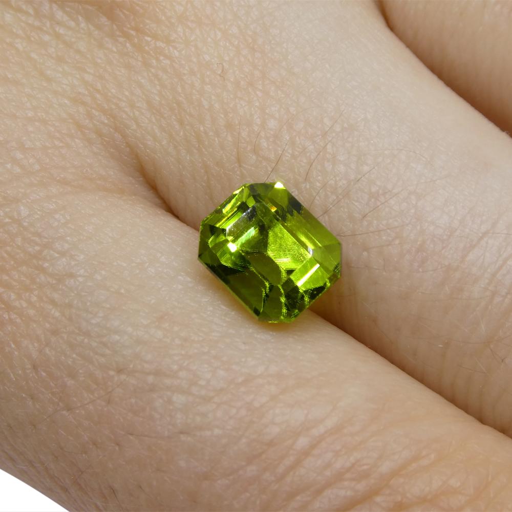 3.08ct Emerald Cut Yellowish Green Peridot from Sapat Gali, Pakistan For Sale 3