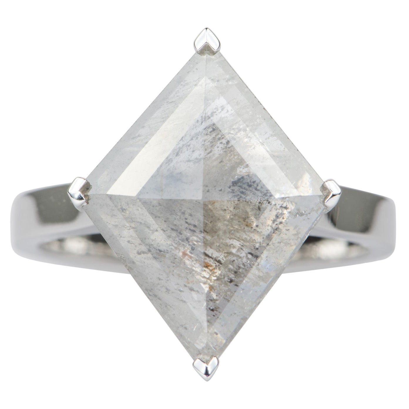 3.08ct Kite Shape Salt and Pepper Diamond 14K White Gold Engagement Ring