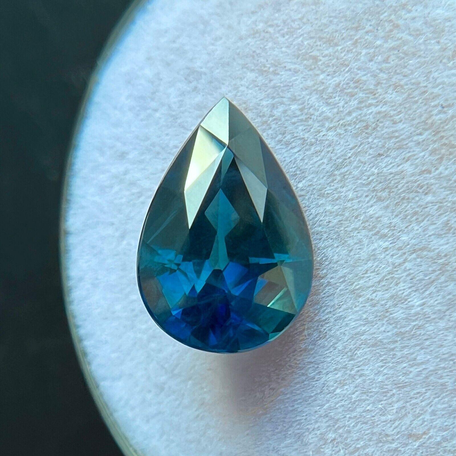 Pear Cut 3.08Ct Natural Deep Blue Green Teal Sapphire Pear Teardrop Cut 10.8X7.5Mm Gem For Sale