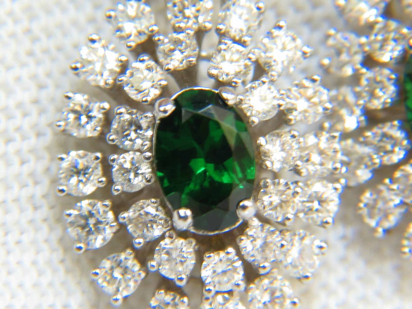 Women's or Men's 3.08CT Natural Vivid Green Tsavorite Cluster Diamond Dangle Earrings 14KT
