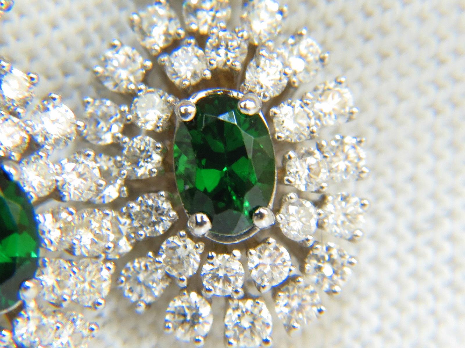 3.08CT Natural Vivid Green Tsavorite Cluster Diamond Dangle Earrings 14KT 1