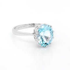 Anello di fidanzamento solitario in platino con acquamarina ovale da 3,08 carati