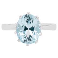 Anello di fidanzamento solitario in platino con acquamarina ovale da 3,08 carati