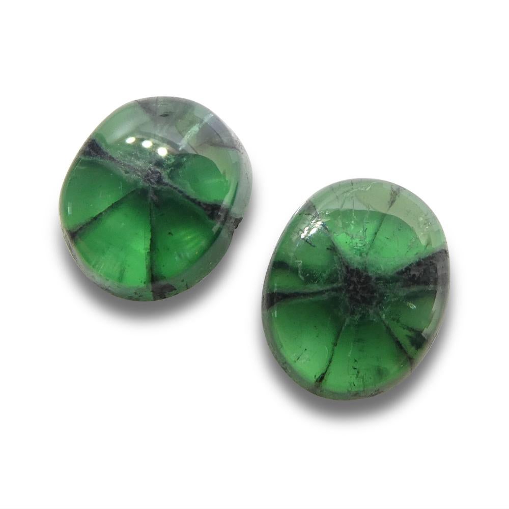 3.08ct Oval Cabochon Green Trapiche Emerald from Muzo Mine, Colombia Pair For Sale 4