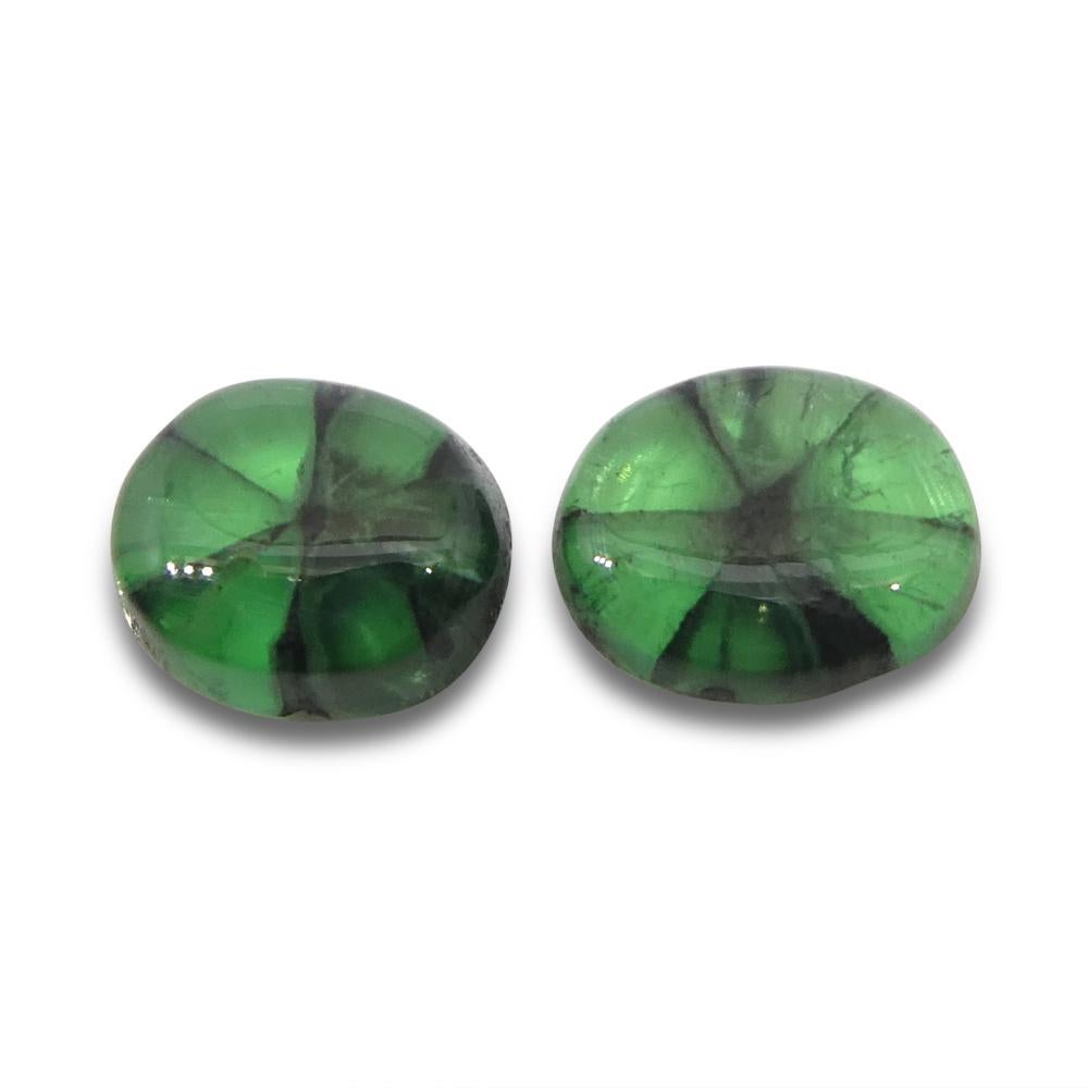 Oval Cut 3.08ct Oval Cabochon Green Trapiche Emerald from Muzo Mine, Colombia Pair For Sale
