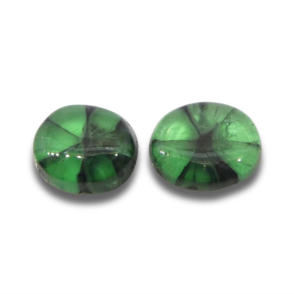 3.08ct Oval Cabochon Green Trapiche Emerald from Muzo Mine, Colombia Pair In New Condition For Sale In Toronto, Ontario