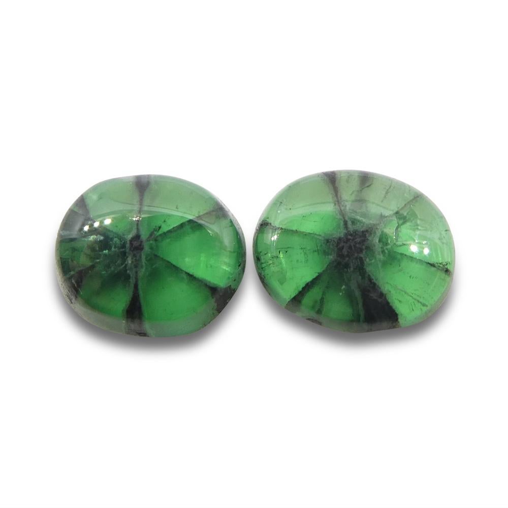 Women's or Men's 3.08ct Oval Cabochon Green Trapiche Emerald from Muzo Mine, Colombia Pair For Sale