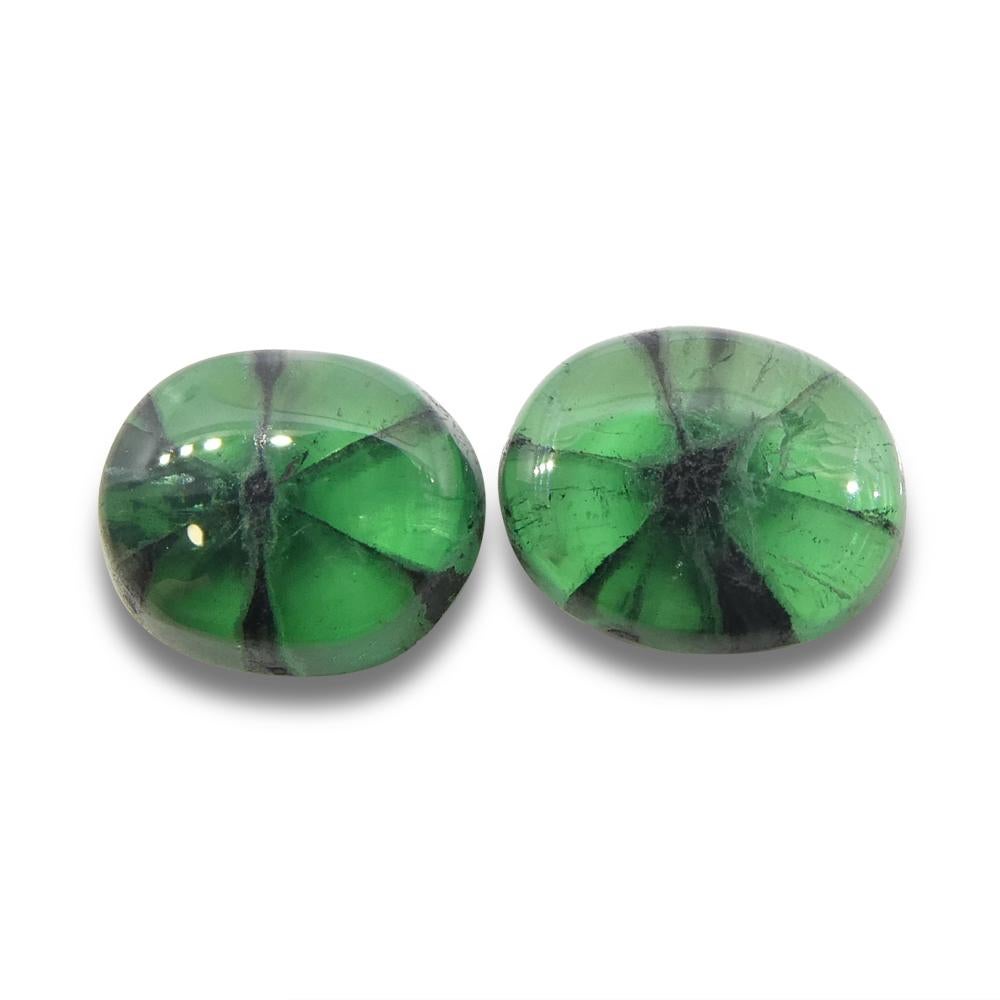 3.08ct Oval Cabochon Green Trapiche Emerald from Muzo Mine, Colombia Pair For Sale 1