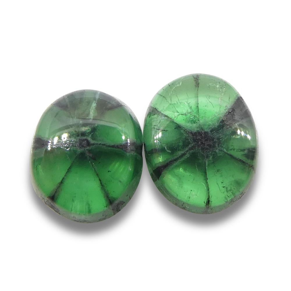 3.08ct Oval Cabochon Green Trapiche Emerald from Muzo Mine, Colombia Pair For Sale 2