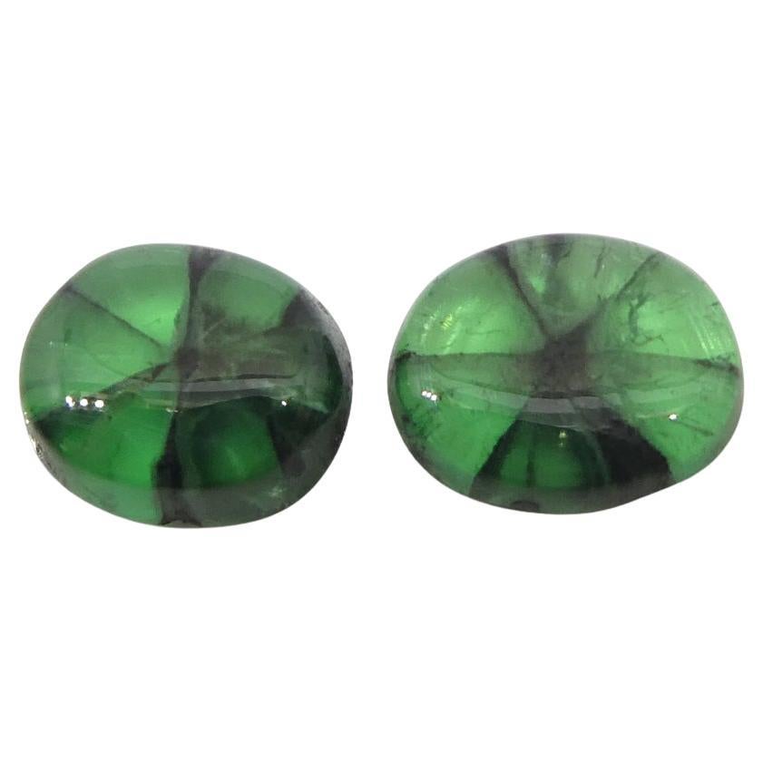 3.08ct Oval Cabochon Green Trapiche Emerald from Muzo Mine, Colombia Pair